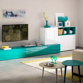 Turquoise slide in the living room