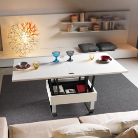 White coffee table with lifting table top