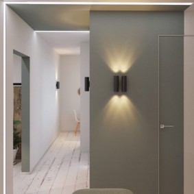 Gray wall in the hallway of a minimalist style.