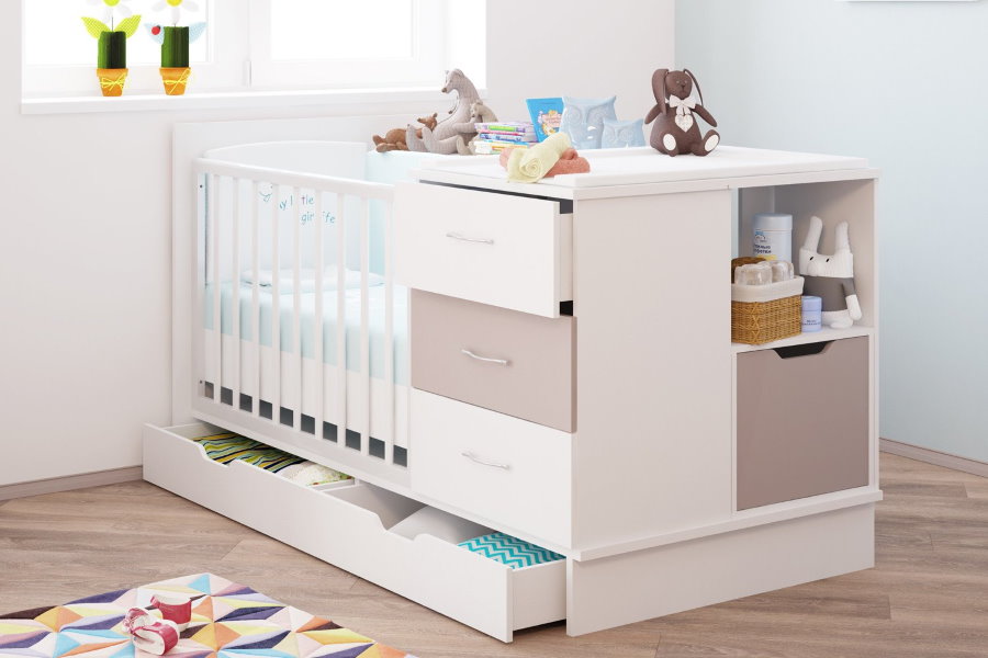 Crib with chest of drawers for baby