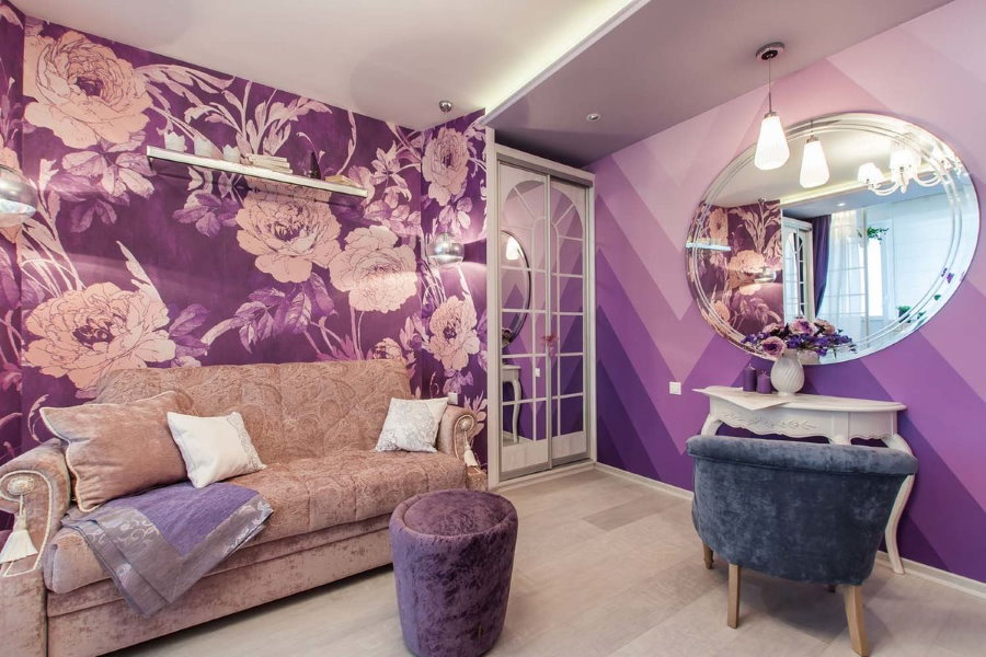 Lilac hình nền trong một căn phòng với một tấm gương lớn
