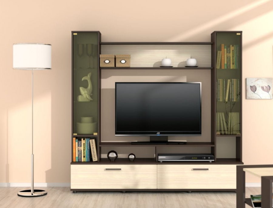 جدار مدمج مع تلفزيون في غرفة المعيشة