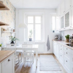 giấy dán tường cho ý tưởng thiết kế nhà bếp nhỏ