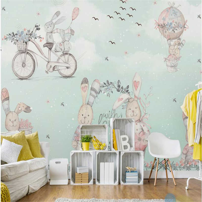 Children's wallpaper with bunnies and balloons