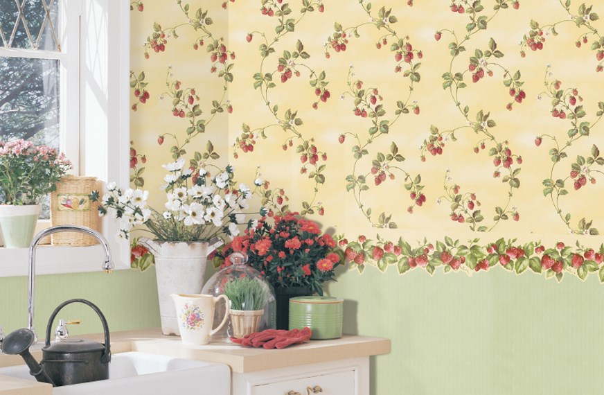 wallpaper in the style of provence in the kitchen
