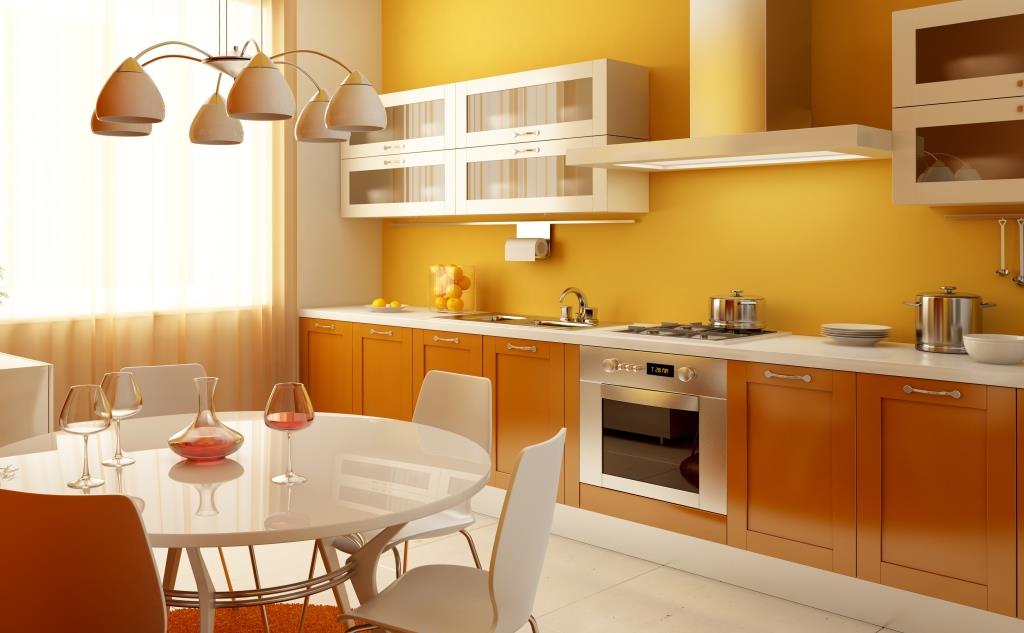giấy dán tường màu cam trong bếp