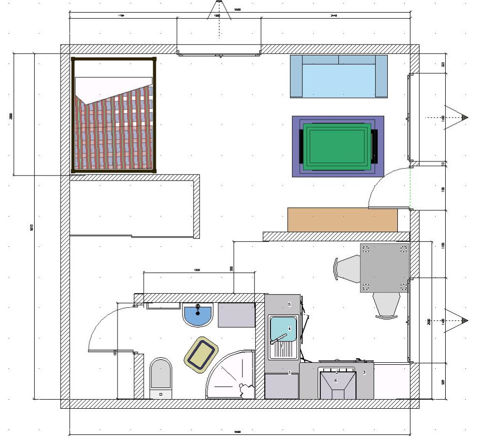 خطة مع وضع الأثاث في غرفة واحدة من خروتشوف