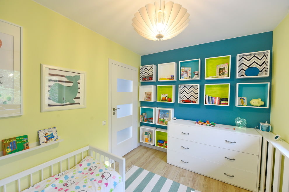 Modular shelves in a newborn's bedroom