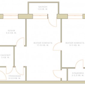 Tipiska 2 istabu Hruščova shēma