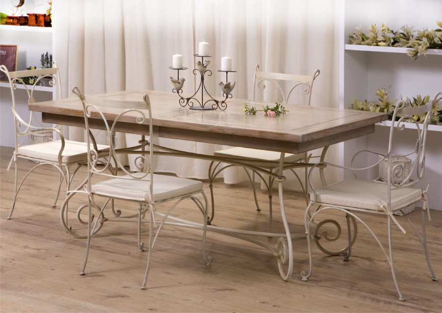 Folding table in the interior of the Provence style living room