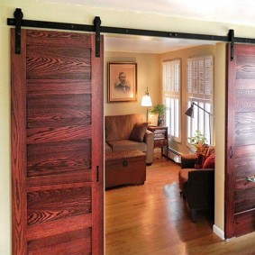 Double door with wood stain