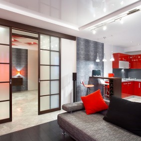 Red suite in the living room kitchen