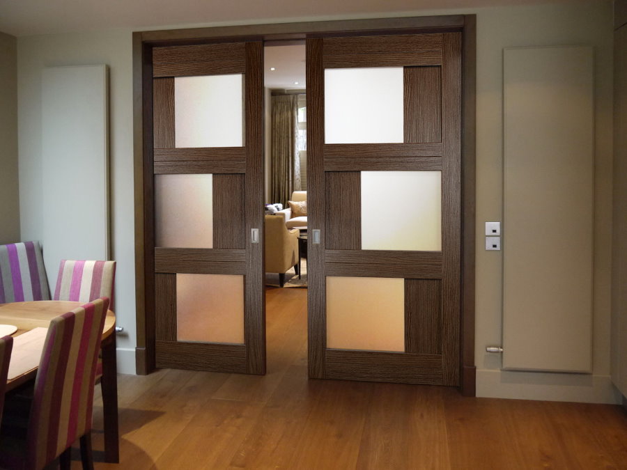 MDF sliding doors with glass inserts