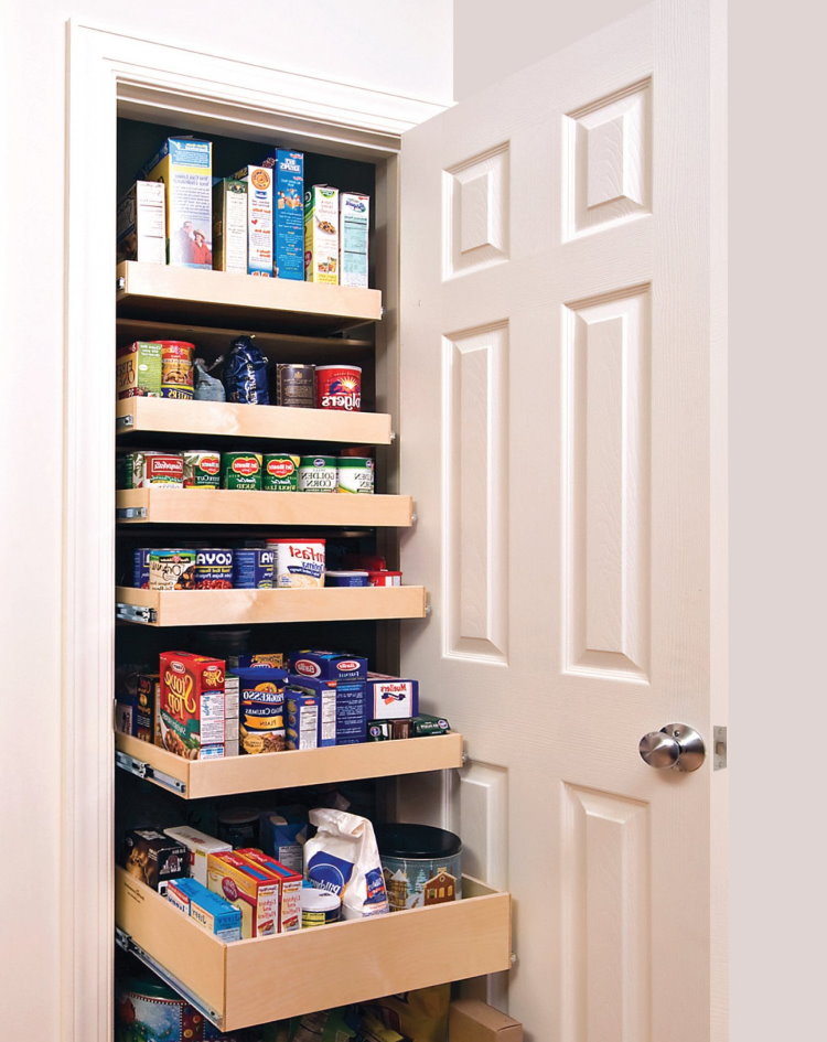Storage closet with products in the hallway interior