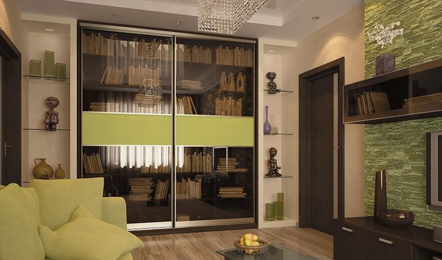 Book storage in a sliding wardrobe with glass doors