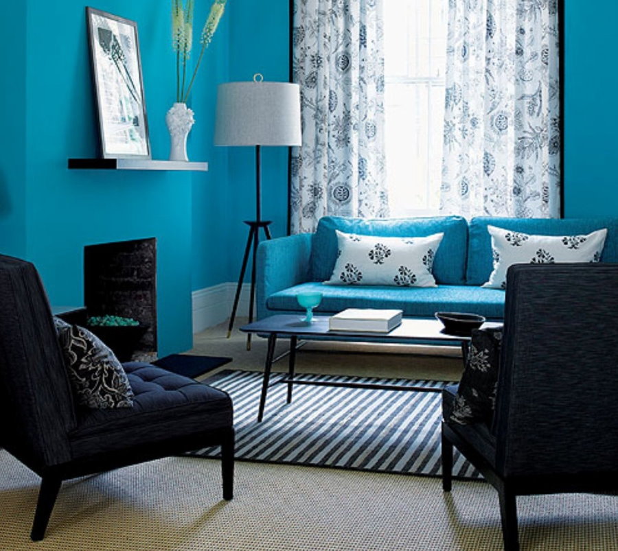 Phòng khách nhỏ màu xanh