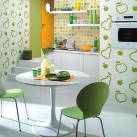 combined wallpaper in the interior of the kitchen