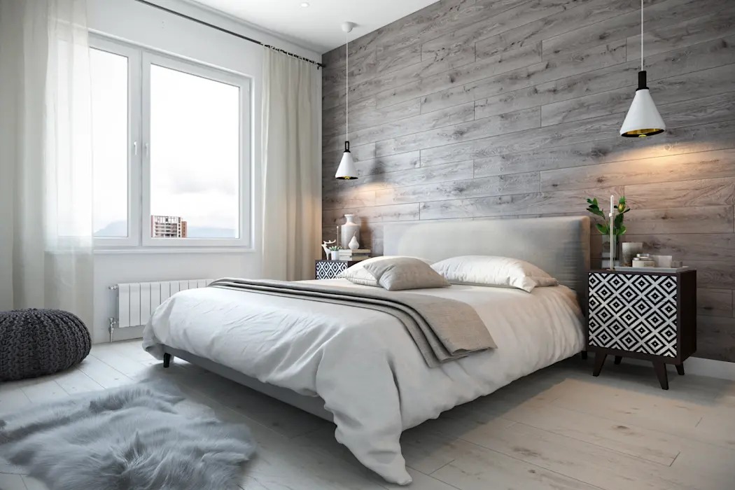 İskandinav tarzı yatak odası