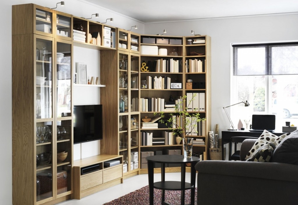 Bookcase in a modern living room