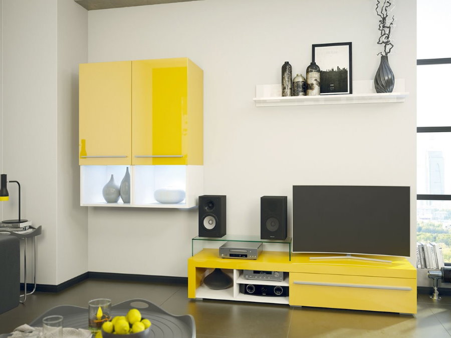 Yellow facades of modular living room furniture