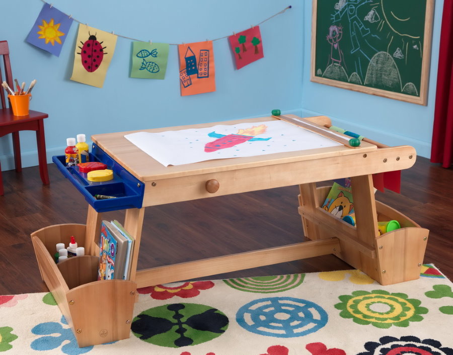 Children's wooden table for a three-year-old child